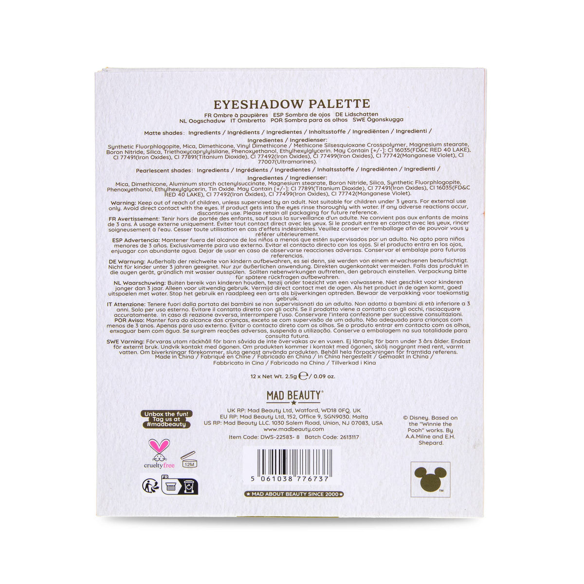 Disney's Winnie the Pooh x Mad Beauty: 100th Anniversary Eyeshadow Palette